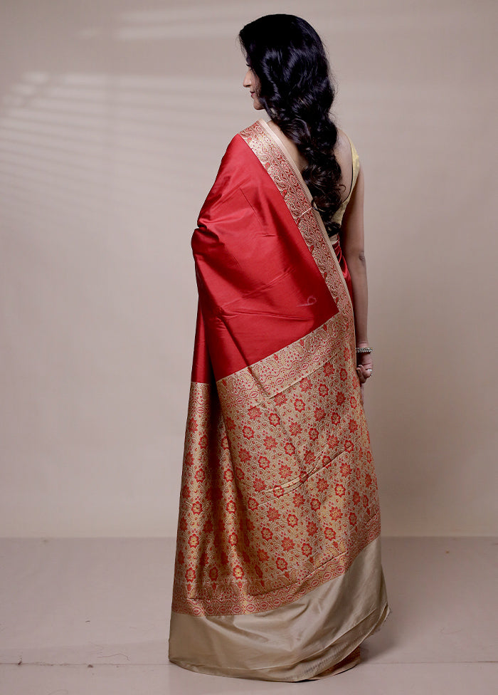 Red Dupion Silk Saree With Blouse Piece