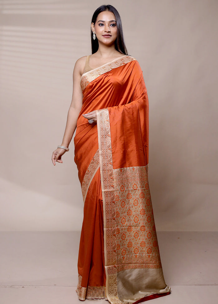 Orange Dupion Silk Saree With Blouse Piece