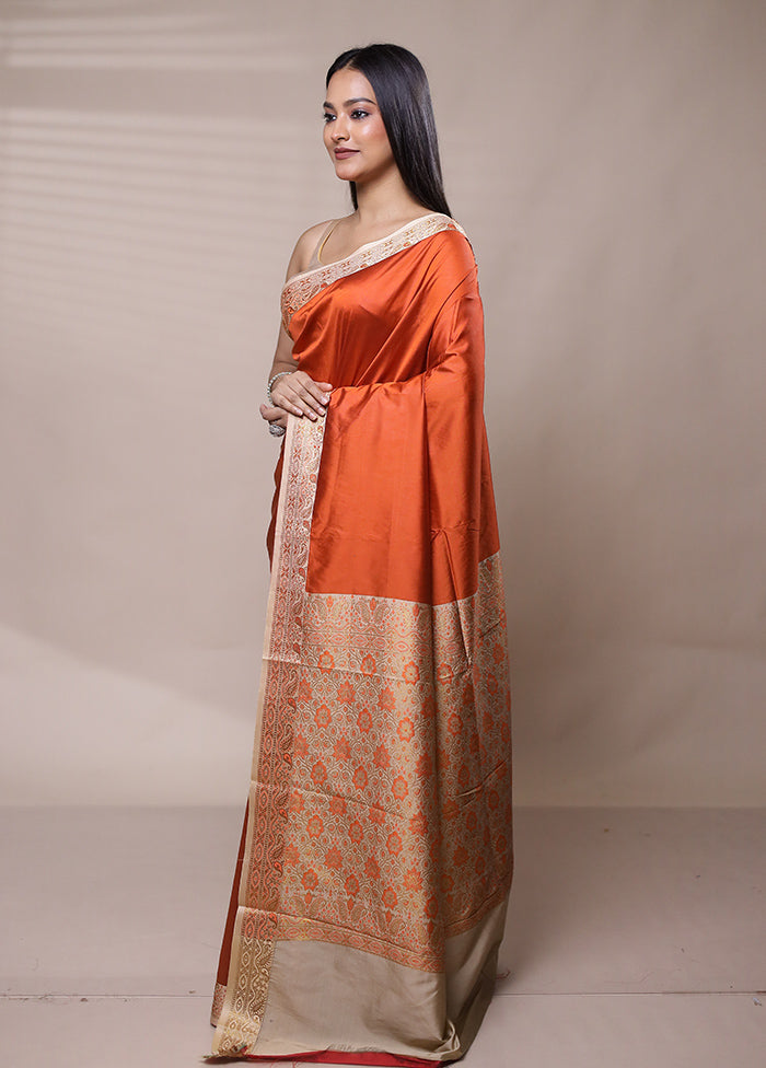 Orange Dupion Silk Saree With Blouse Piece