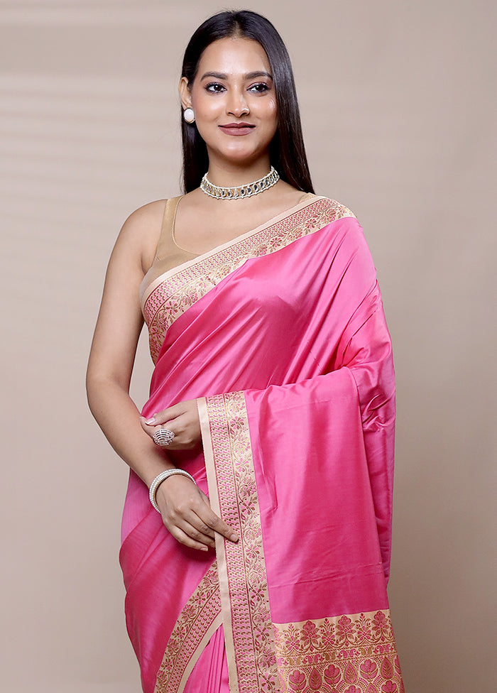 Pink Dupion Silk Saree With Blouse Piece