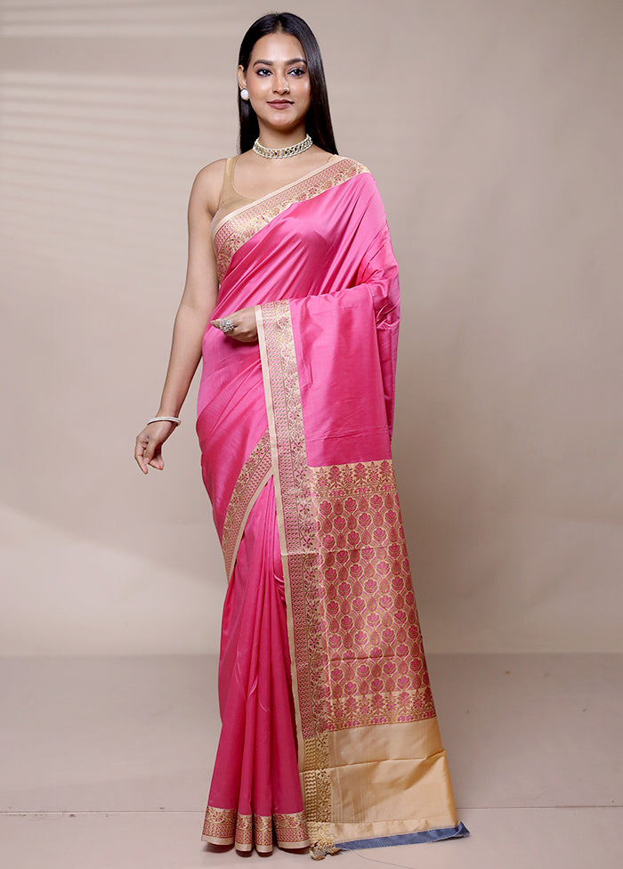 Pink Dupion Silk Saree With Blouse Piece