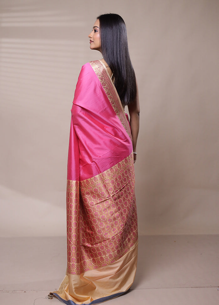 Pink Dupion Silk Saree With Blouse Piece