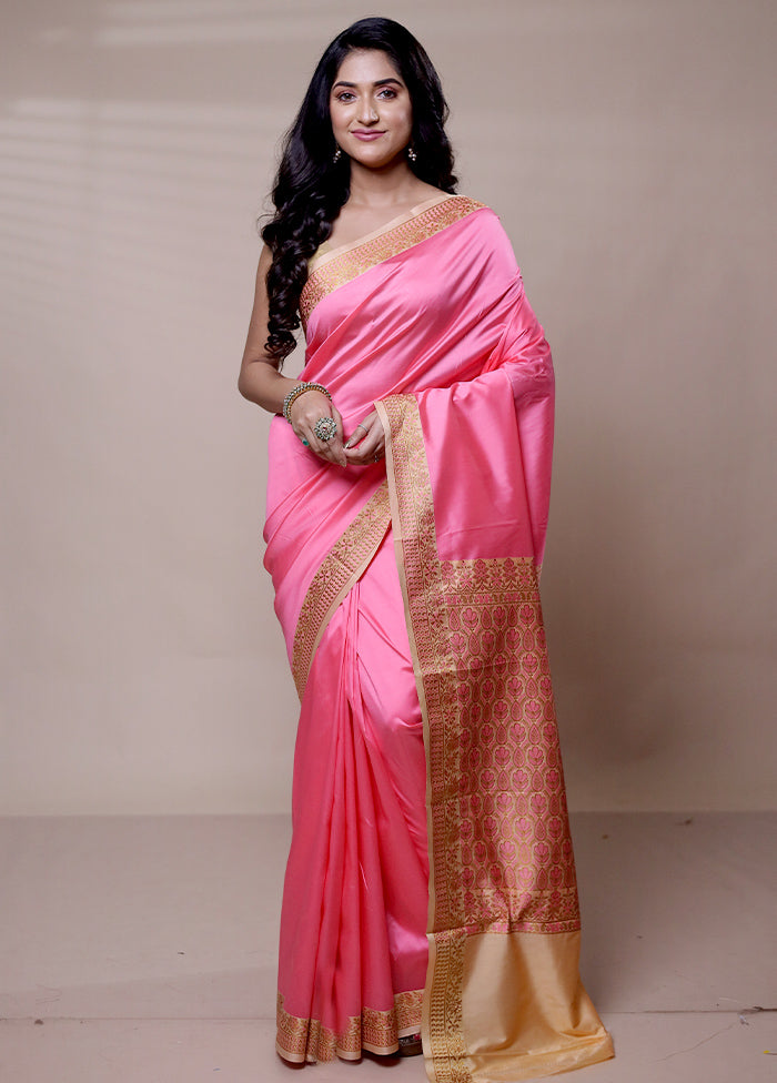 Pink Dupion Silk Saree With Blouse Piece