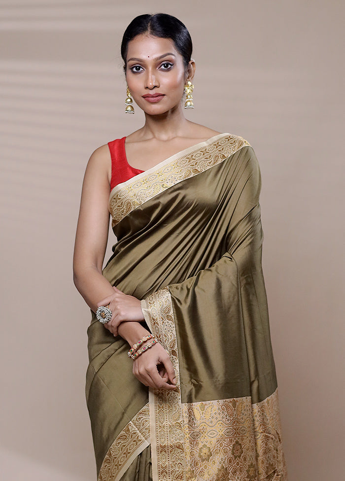 Mehendi Dupion Silk Saree With Blouse Piece