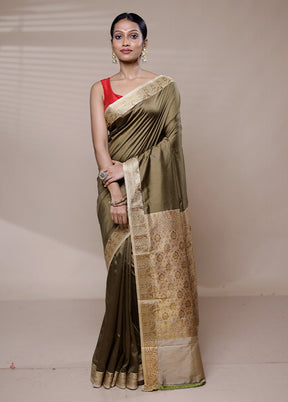 Mehendi Dupion Silk Saree With Blouse Piece