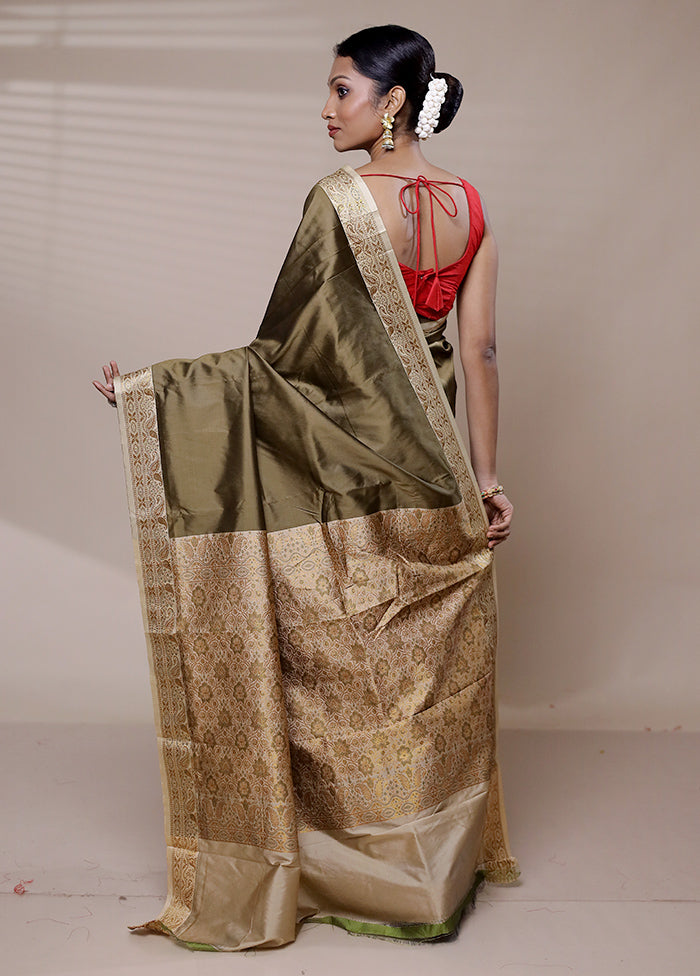 Mehendi Dupion Silk Saree With Blouse Piece