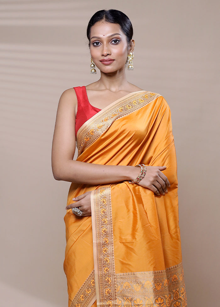 Orange Dupion Silk Saree With Blouse Piece