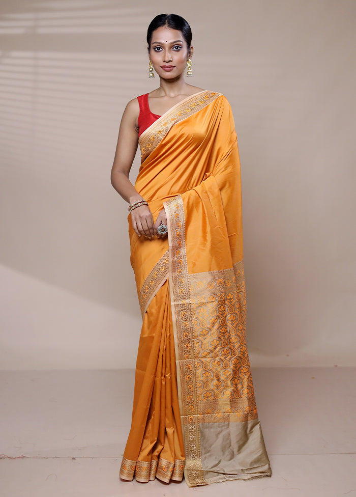 Orange Dupion Silk Saree With Blouse Piece