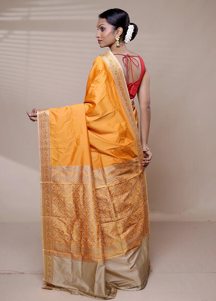 Orange Dupion Silk Saree With Blouse Piece