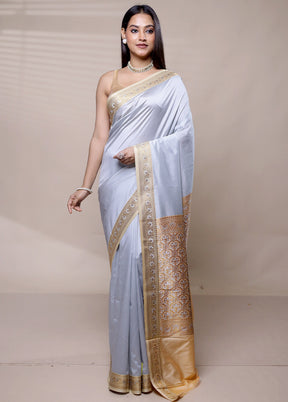 Grey Dupion Silk Saree With Blouse Piece