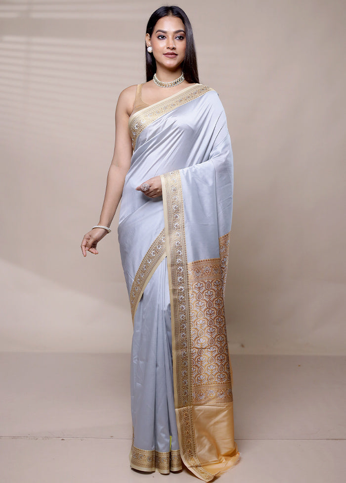 Grey Dupion Silk Saree With Blouse Piece