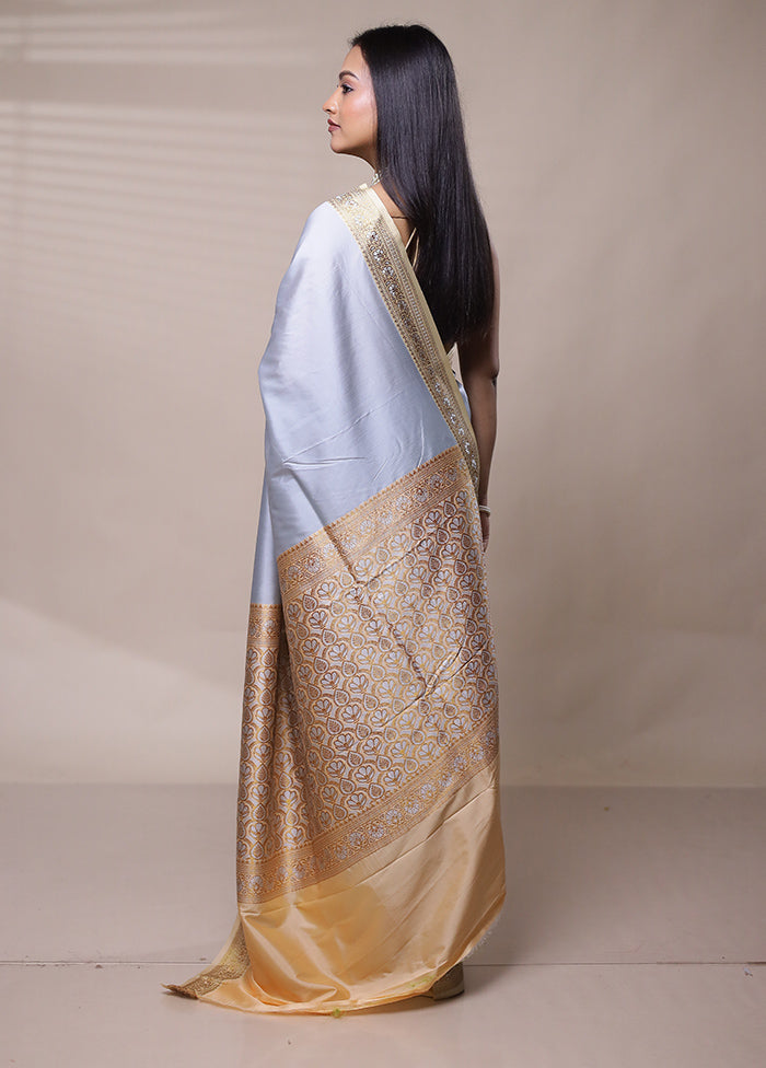 Grey Dupion Silk Saree With Blouse Piece