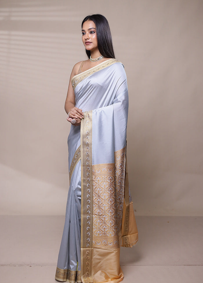 Grey Dupion Silk Saree With Blouse Piece