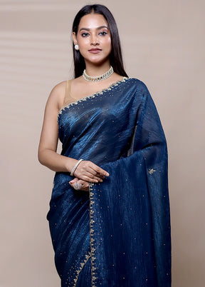 Blue Chiffon Silk Saree With Blouse Piece