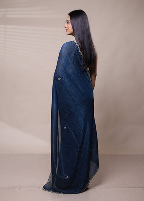 Blue Chiffon Silk Saree With Blouse Piece