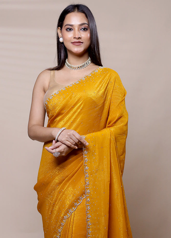 Yellow Chiffon Silk Saree With Blouse Piece