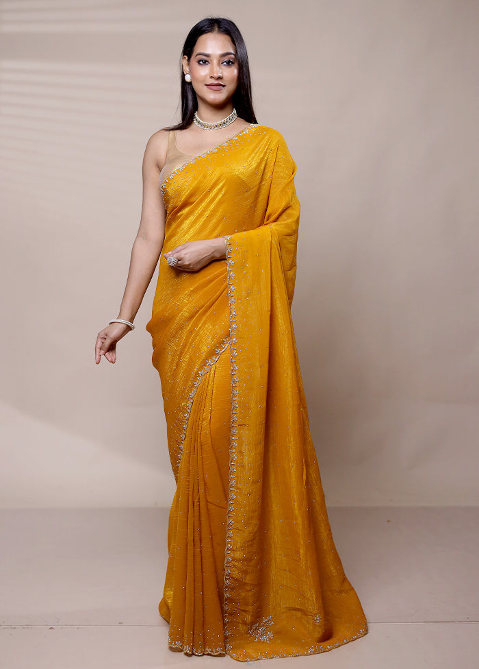 Yellow Chiffon Silk Saree With Blouse Piece