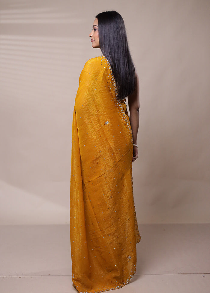 Yellow Chiffon Silk Saree With Blouse Piece