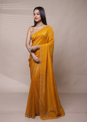 Yellow Chiffon Silk Saree With Blouse Piece