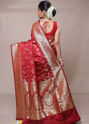 Red Banarasi Silk Saree With Blouse Piece