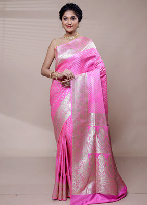 Pink Banarasi Silk Saree With Blouse Piece