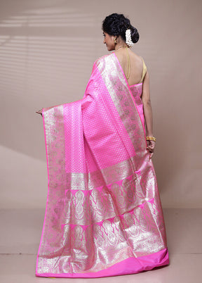 Pink Banarasi Silk Saree With Blouse Piece