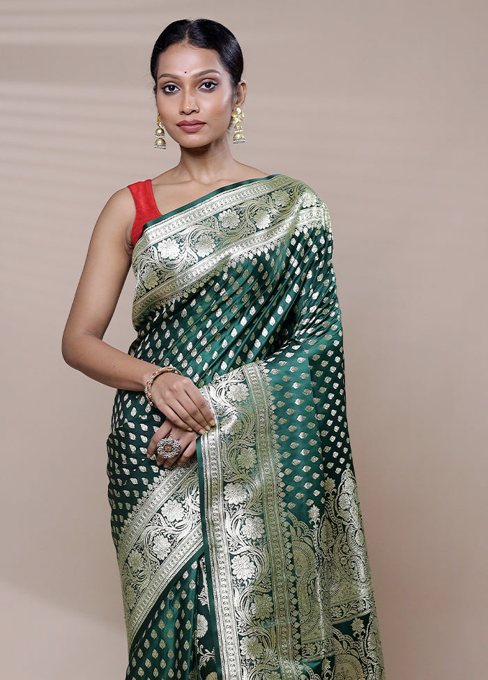 Green Banarasi Silk Saree With Blouse Piece