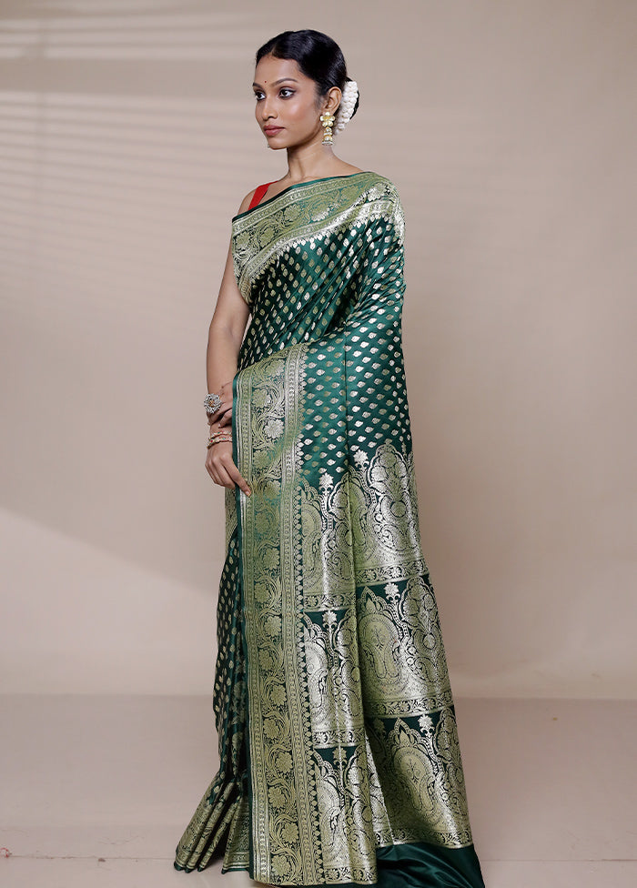 Green Banarasi Silk Saree With Blouse Piece