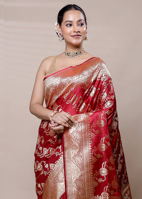 Maroon Banarasi Silk Saree With Blouse Piece