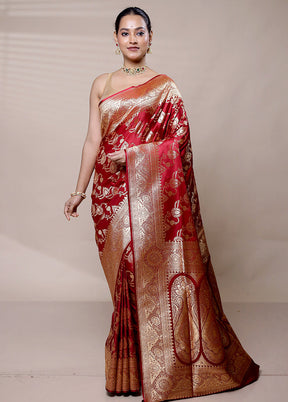 Maroon Banarasi Silk Saree With Blouse Piece