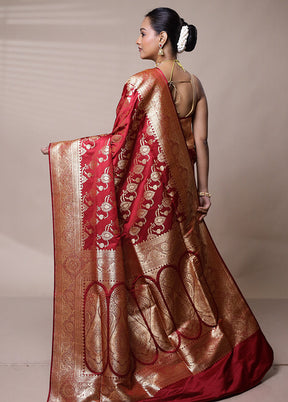 Maroon Banarasi Silk Saree With Blouse Piece