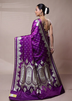 Purple Banarasi Silk Saree With Blouse Piece