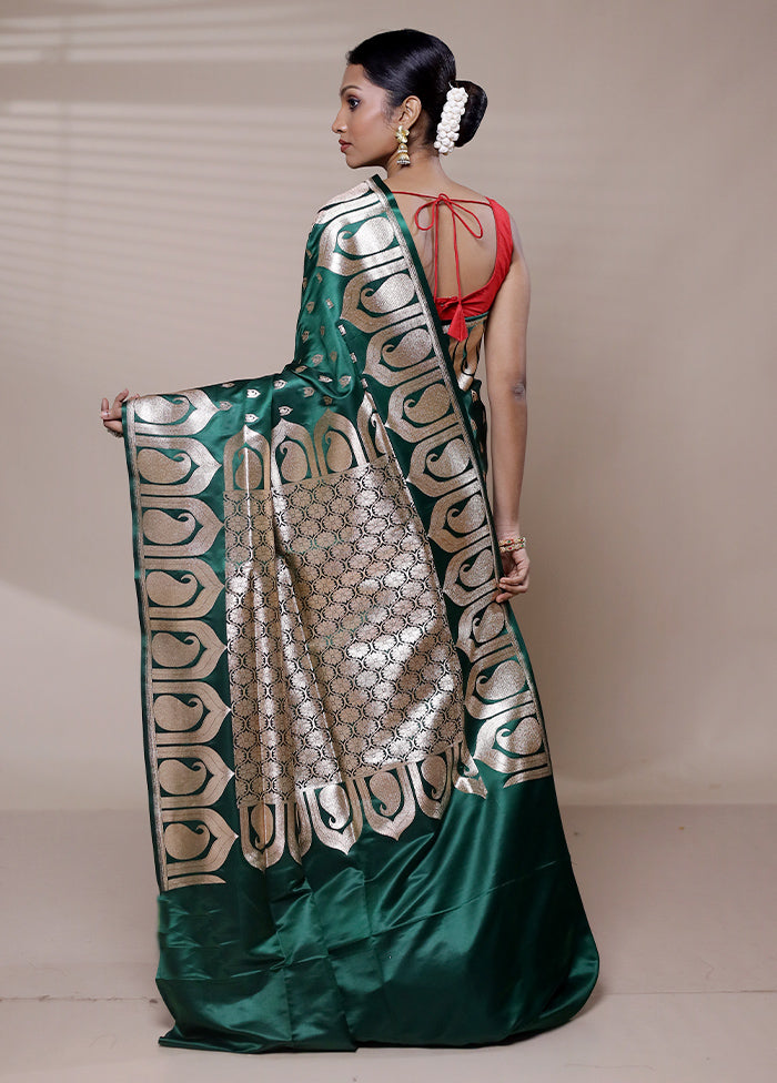 Green Banarasi Silk Saree With Blouse Piece