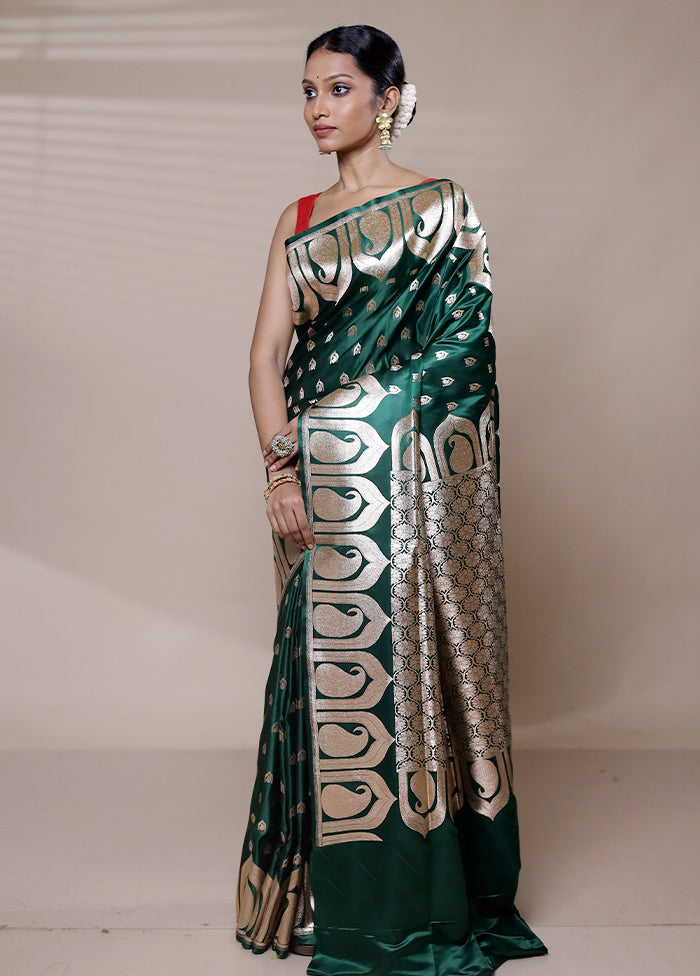 Green Banarasi Silk Saree With Blouse Piece