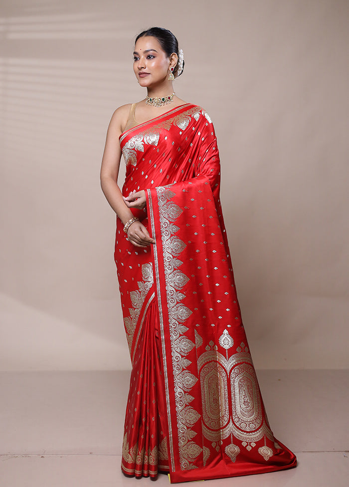 Red Banarasi Silk Saree With Blouse Piece