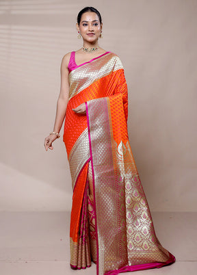 Orange Banarasi Silk Saree With Blouse Piece