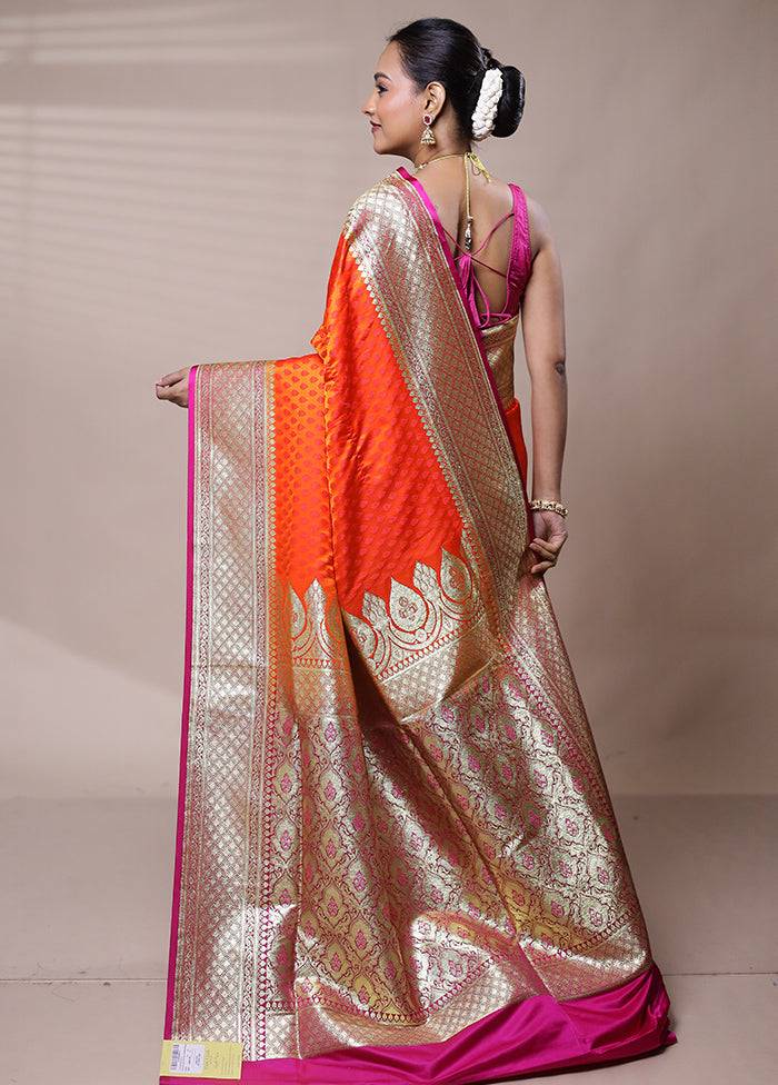 Orange Banarasi Silk Saree With Blouse Piece