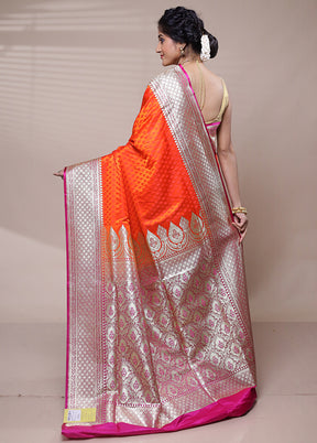 Orange Banarasi Silk Saree With Blouse Piece