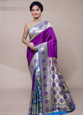 Purple Banarasi Silk Saree With Blouse Piece