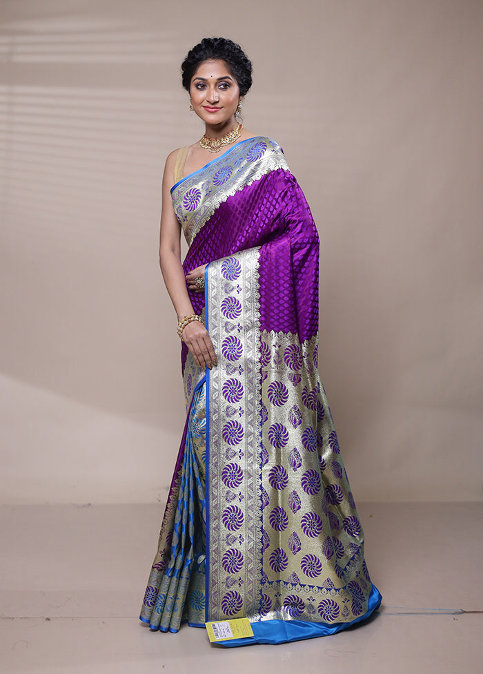 Purple Banarasi Silk Saree With Blouse Piece