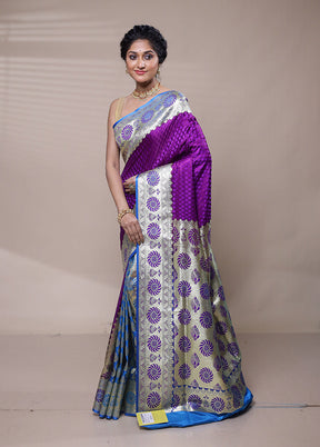 Purple Banarasi Silk Saree With Blouse Piece