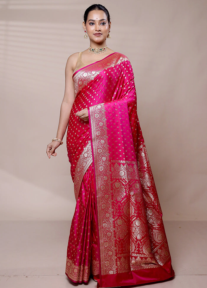 Pink Banarasi Silk Saree With Blouse Piece