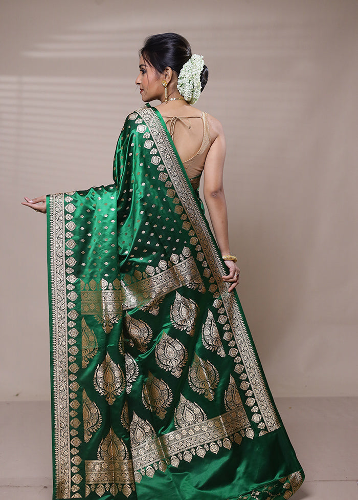 Green Banarasi Silk Saree With Blouse Piece