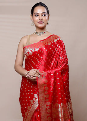 Red Banarasi Silk Saree With Blouse Piece