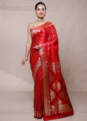 Red Banarasi Silk Saree With Blouse Piece