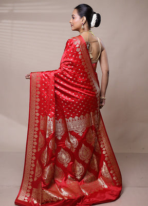 Red Banarasi Silk Saree With Blouse Piece