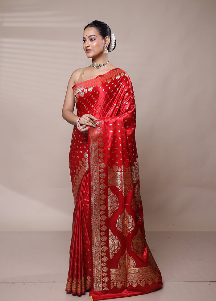 Red Banarasi Silk Saree With Blouse Piece