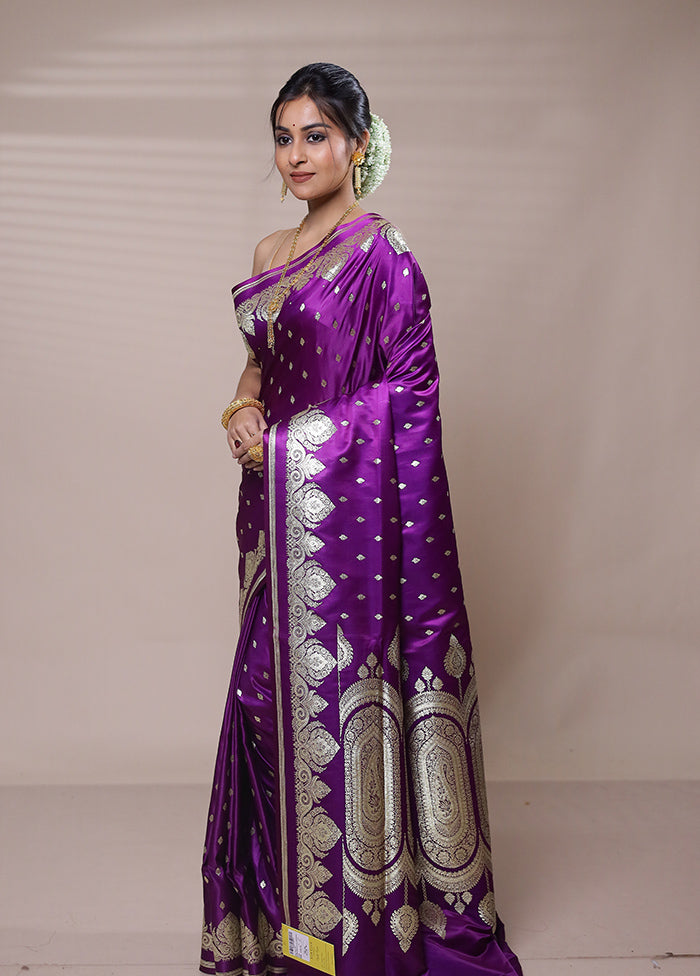 Purple Banarasi Silk Saree With Blouse Piece