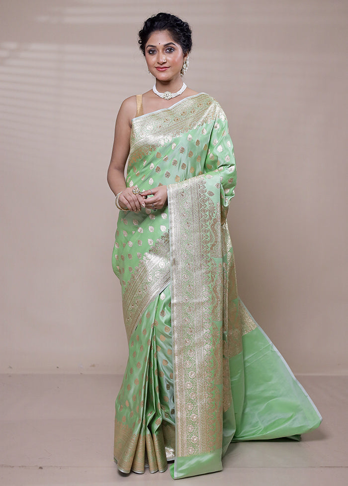 Green Banarasi Silk Saree With Blouse Piece