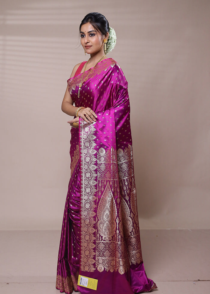 Piurple Banarasi Silk Saree With Blouse Piece